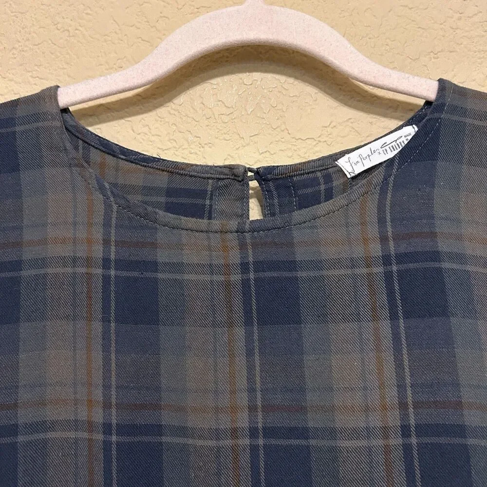 Free People x CP Shades Drop It Low Tunic Dress Women Medium Plaid Cotton Linen